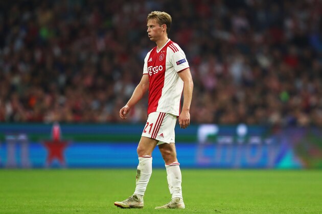 AMSTERDAM, NETHERLANDS - AUGUST 22:  Frenkie de Jong of Ajax in action during the UEFA Champions League Play-off 1st leg match between Ajax and Dynamo Kiev held at Johan Cruyff Arena on August 22, 2018 in Amsterdam, Netherlands.  (Photo by Dean Mouhtaropoulos/Getty Images)