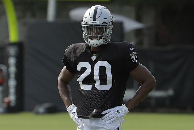 Oakland Raiders' Obi Melifonwu (20) during NFL football practice in Napa, Calif., Wednesday, Aug. 1, 2018. (AP Photo/Jeff Chiu)