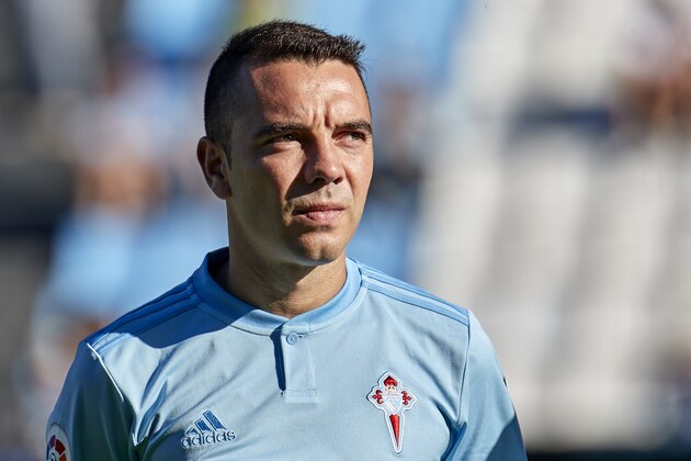 VIGO, SPAIN - AUGUST 11:  Iago Aspas of Celta de Vigo looks on during Celta de Vigo players before the pre-season friendly match between Celta de Vigo and Mainz 05 at Estadio de Balaidos on August 11, 2018 in Vigo, Spain.  (Photo by Quality Sport Images/Getty Images)