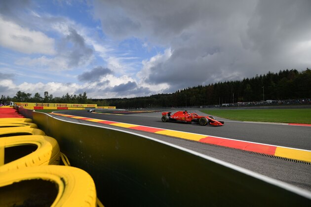TOPSHOT - Ferrari's German driver Sebastian Vettel drives during the first practice session at the Spa-Francorchamps circuit in Spa on August 24, 2018 ahead of the Belgian Formula One Grand Prix. (Photo by EMMANUEL DUNAND / AFP)        (Photo credit should read EMMANUEL DUNAND/AFP/Getty Images)