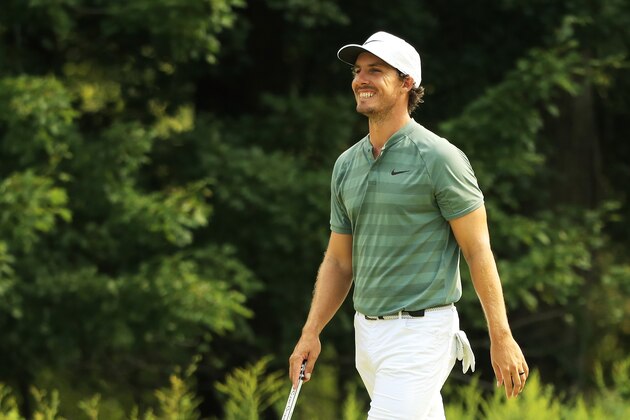 RIDGEWOOD, NJ - AUGUST 24:  Jamie Lovemark of the United States reacts to his birdie on the fourth green during the second round of The Northern Trust on August 24, 2018 at the Ridgewood Championship Course in Ridgewood, New Jersey.  (Photo by Andrew Redington/Getty Images)