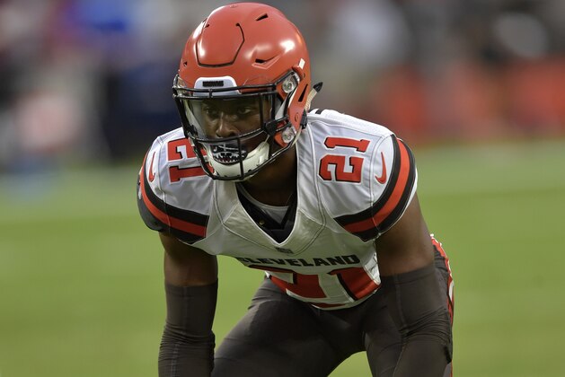 Cleveland Browns defensive back Denzel Ward looks on in the first half of an NFL football preseason game against the Buffalo Bills, Friday, Aug. 17, 2018, in Cleveland. (AP Photo/David Richard)