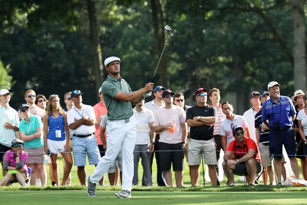 RIDGEWOOD, NJ - AUGUST 25:  Bryson DeChambeau of the United States plays his shot from the 15th tee during the third round of The Northern Trust on August 25, 2018 at the Ridgewood Championship Course in Ridgewood, New Jersey.  (Photo by Gregory Shamus/Getty Images)