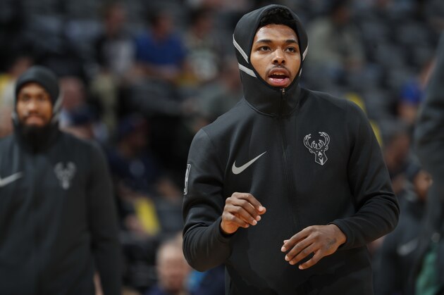 Milwaukee Bucks guard Sterling Brown (23) in the first half of an NBA basketball game Sunday, April 1, 2018. (AP Photo/David Zalubowski)