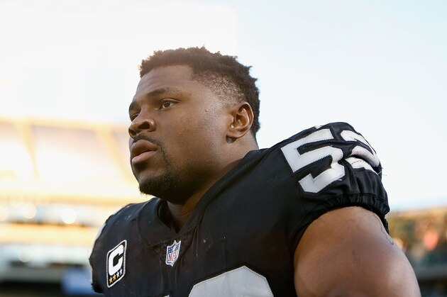 OAKLAND, CA - DECEMBER 03: Khalil Mack #52 of the Oakland Raiders leaves the field after a win against the New York Giants at Oakland-Alameda County Coliseum on December 3, 2017 in Oakland, California. (Photo by Lachlan Cunningham/Getty Images)