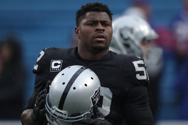 BUFFALO, NY - OCTOBER 29: Khalil Mack #52 of the Oakland Raiders warms up before the start of NFL game action against the Buffalo Bills at New Era Field on October 29, 2017 in Buffalo, New York. (Photo by Tom Szczerbowski/Getty Images)