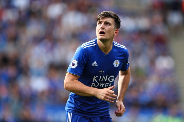 LEICESTER, ENGLAND - AUGUST 18: Harry Maguire of Leicester City during the Premier League match between Leicester City and Wolverhampton Wanderers at The King Power Stadium on August 18, 2018 in Leicester, United Kingdom. (Photo by Sam Bagnall - AMA/Getty Images)