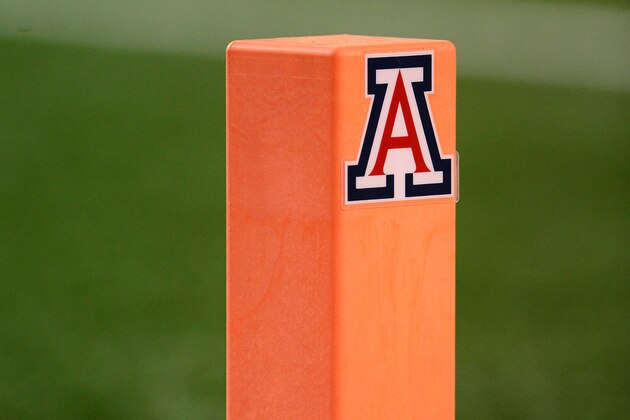 TUCSON, AZ - NOVEMBER 14: Detail view of the Arizona Wildcats logo on an end zone pylon at Arizona Stadium on November 14, 2015 in Tucson, Arizona. (Photo by Jennifer Stewart/Getty Images)