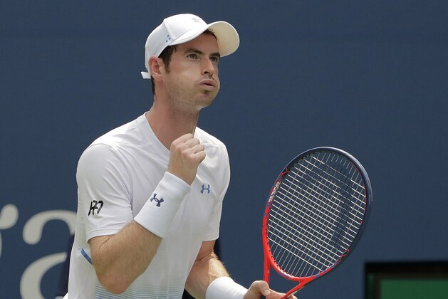 Andy Murray, of Great Britain, reacts during his match against James Duckworth, of Australia, during the first round of the U.S. Open tennis tournament, Monday, Aug. 27, 2018, in New York. (AP Photo/Andres Kudacki)