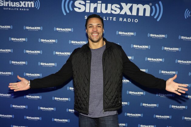 HOUSTON, TX - FEBRUARY 02:  Former NFL player Tony Gonzalez visits the SiriusXM set at Super Bowl LI Radio Row at the George R. Brown Convention Center on February 2, 2017 in Houston, Texas.  (Photo by Cindy Ord/Getty Images for Sirius XM)
