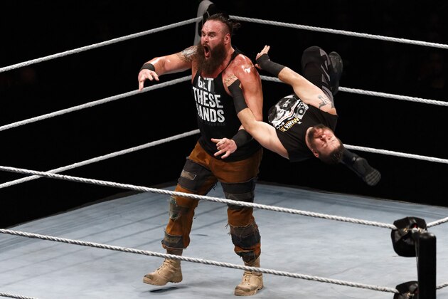 PARIS, FRANCE - MAY 19:  Braun Strowman (L) in action vs Kevin Owens during WWE Live AccorHotels Arena Popb Paris Bercy on May 19, 2018 in Paris, France.  (Photo by Sylvain Lefevre/Getty Images)