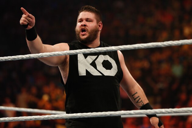 NEW YORK, NY - AUGUST 23:  Kevin Owens celebrates his victory over Cesaro at the WWE SummerSlam 2015 at Barclays Center of Brooklyn on August 23, 2015 in New York City.  (Photo by JP Yim/Getty Images)