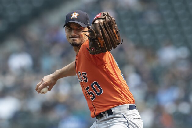 SEATTLE, WA - AUGUST 22: Starter Charlie Morton #50 of the Houston Astros delivers a pitch during a game against the Seattle Mariners at Safeco Field on August 22, 2018 in Seattle, Washington. The Astros won the game 10-7. (Photo by Stephen Brashear/Getty Images)