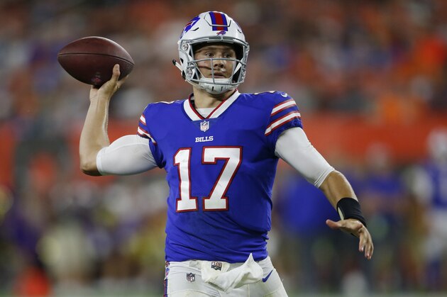 Buffalo Bills quarterback Josh Allen throws in the second half of an NFL football preseason game against the Cleveland Browns, Friday, Aug. 17, 2018, in Cleveland. (AP Photo/Ron Schwane)