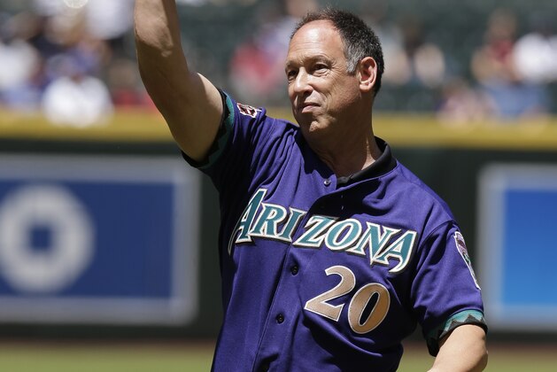 Arizona Diamondbacks legend Luis Gonzalez before a baseball game against the Los Angeles Dodgers, Thursday, May 3, 2018, in Phoenix. The Dodgers defeated the Diamondbacks 5-2. (AP Photo/Rick Scuteri)