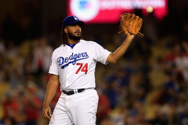 LOS ANGELES, CA - AUGUST 20:  Kenley Jansen #74 of the Los Angeles Dodgers looks on after allowing a solo homerun to Jedd Gyorko #3 of the St. Louis Cardinals during the ninth inning of a game at Dodger Stadium on August 20, 2018 in Los Angeles, California.  (Photo by Sean M. Haffey/Getty Images)