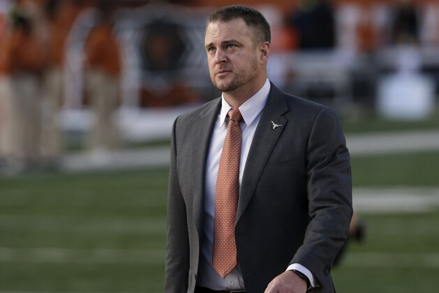 AUSTIN, TX - NOVEMBER 24:  Head coach Tom Herman of the Texas Longhorns enters the stadium before the game against the Texas Tech Red Raiders at Darrell K Royal-Texas Memorial Stadium on November 24, 2017 in Austin, Texas.  (Photo by Tim Warner/Getty Images)