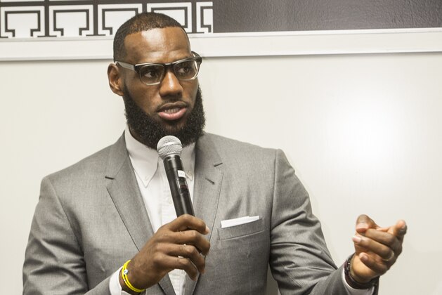 LeBron James speaks at a news conference after the opening ceremony for the I Promise School in Akron, Ohio, Monday, July 30, 2018. The I Promise School is supported by the The LeBron James Family Foundation and is run by the Akron Public Schools. (AP Photo/Phil Long)