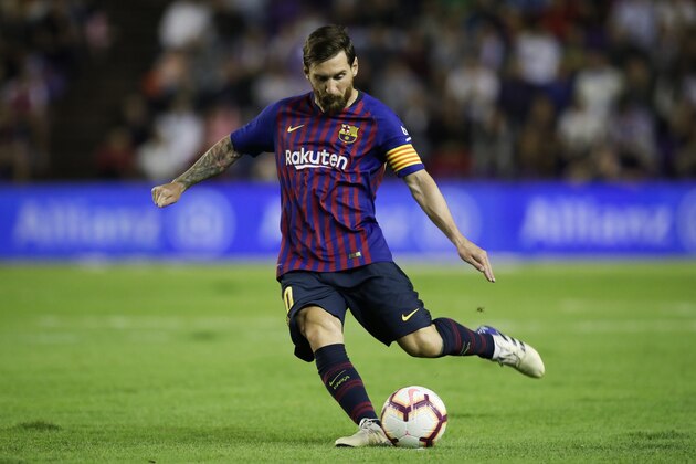 VALLADOLID, SPAIN - AUGUST 25: Lionel Messi of FC Barcelona  during the La Liga Santander  match between Real Valladolid v FC Barcelona at the Estadio Nuevo José Zorrilla on August 25, 2018 in valladolid Spain (Photo by David S. Bustamante/Soccrates/Getty Images)