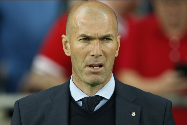 coach Zinedine Zidane of Real Madrid during the UEFA Champions League final between Real Madrid and Liverpool on May 26, 2018 at NSC Olimpiyskiy Stadium in Kyiv, Ukraine(Photo by VI Images via Getty Images)