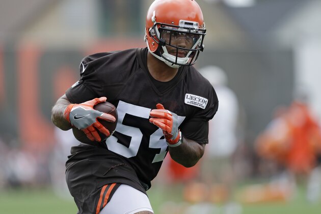 Cleveland Browns offensive lineman Mychal Kendricks during NFL football training camp, Friday, July 27, 2018, in Berea, Ohio. (AP Photo/Tony Dejak)