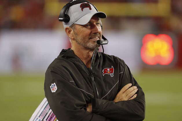 Tampa Bay Buccaneers head coach Dirk Koetter during the second half of an NFL preseason football game against the Detroit Lions Friday, Aug. 24, 2018, in Tampa, Fla. (AP Photo/Mark LoMoglio)