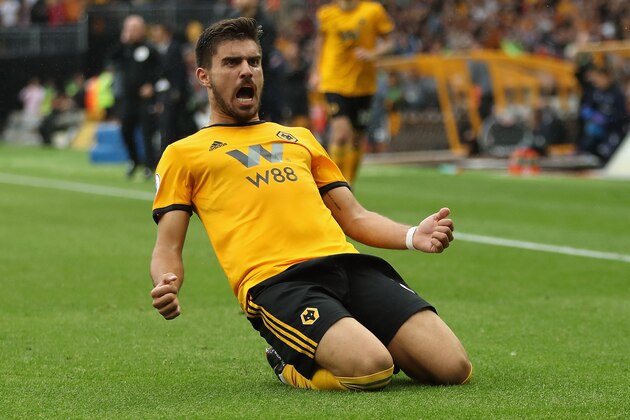 WOLVERHAMPTON, ENGLAND - AUGUST 11:  Ruben Neves of Wolverhampton Wanderers celebrates after scoring their first goal during the Premier League match between Wolverhampton Wanderers and Everton FC at Molineux on August 11, 2018 in Wolverhampton, United Kingdom.  (Photo by David Rogers/Getty Images)