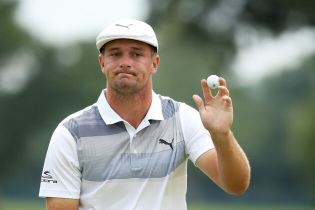 RIDGEWOOD, NJ - AUGUST 26:  Bryson DeChambeau of the United States reacts on the 17th green during the final round of The Northern Trust on August 26, 2018 at the Ridgewood Championship Course in Ridgewood, New Jersey.  (Photo by Gregory Shamus/Getty Images)