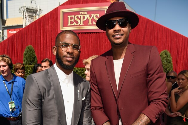 LOS ANGELES, CA - JULY 13: NBA players Chris Paul (L) and Carmelo Anthony attend the 2016 ESPYS at Microsoft Theater on July 13, 2016 in Los Angeles, California.  (Photo by Kevin Mazur/Getty Images)