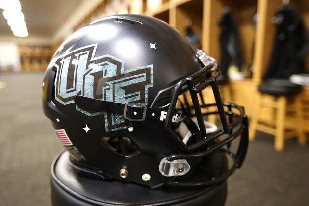 ORLANDO, FL - OCTOBER 14: A space themed UCF helmet is seen prior to a NCAA football game between the East Carolina Pirates and the UCF Knights at Spectrum Stadium on October 14, 2017 in Orlando, Florida. The 'Space Game' Uni's pay tribute to the history during the space race and the fact that UCF has been involved with eight NASA missions, and in 2012, a planet discovered by UCF researchers was named after it. (Photo by Alex Menendez/Getty Images)