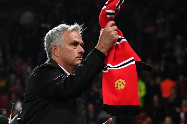 MANCHESTER, ENGLAND - AUGUST 27:  Jose Mourinho, Manager of Manchester United applauds fans after the Premier League match between Manchester United and Tottenham Hotspur at Old Trafford on August 27, 2018 in Manchester, United Kingdom.  (Photo by Michael Regan/Getty Images)