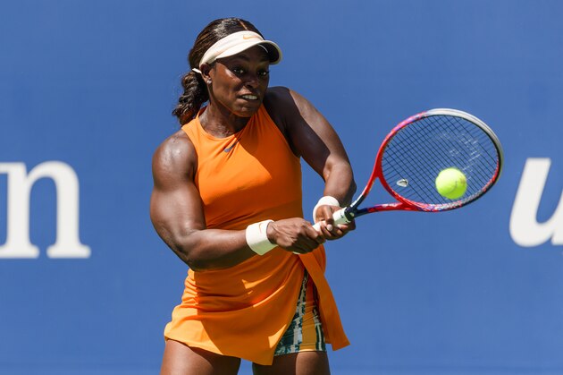 NEW YORK, NY - AUGUST 29: Sloane Stephens of the United States in action against Anhelina Kalinina of Ukraine in the second round of the US Open at the USTA Billie Jean King National Tennis Centre on August 29, 2018 in New York City, United States. (Photo by TPN/Getty Images)'n'n'n
