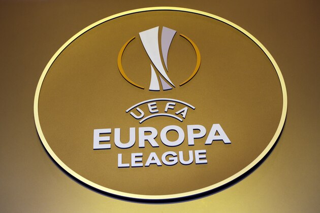 The logo of the UEFA Europa League is displayed before the draw ceremony at the Grimaldi Forum, in Monaco, Friday, Aug. 31, 2018. (AP Photo/Claude Paris)
