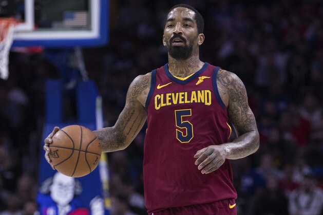 Cleveland Cavaliers' JR Smith in action during the first half of an NBA basketball game against the Philadelphia 76ers, Friday, April 6, 2018, in Philadelphia. The 76ers won 132-130. (AP Photo/Chris Szagola)