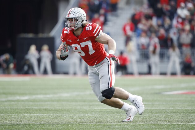 COLUMBUS, OH - NOVEMBER 11: Nick Bosa #97 of the Ohio State Buckeyes in action during a game against the Michigan State Spartans at Ohio Stadium on November 11, 2017 in Columbus, Ohio. Ohio State won 48-3. (Photo by Joe Robbins/Getty Images)