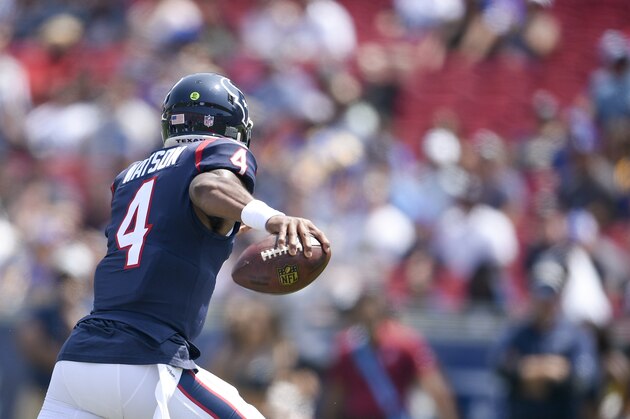 Houston Texans quarterback Deshaun Watson in action during the first half in an NFL preseason football game against the Los Angeles Rams Saturday, Aug. 25, 2018, in Los Angeles. (AP Photo/Kelvin Kuo)