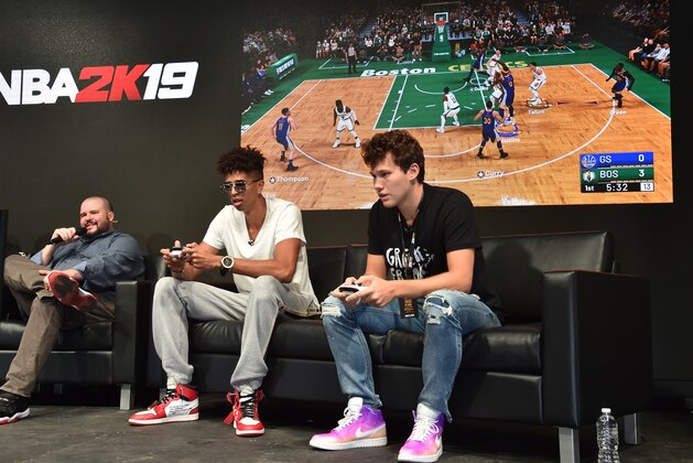 NEW YORK, NY - AUGUST 30:  Kristopher London and Jesser The Lazer attend the NBA 2K19 launch event at Greenpoint Terminal on August 30, 2018 in New York City.  (Photo by Kevin Mazur/Getty Images for NBA 2K)