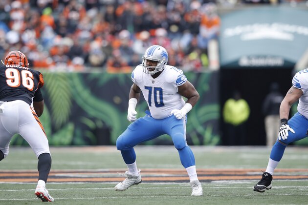 CINCINNATI, OH - DECEMBER 24: Corey Robinson #70 of the Detroit Lions blocks during a game against the Cincinnati Bengals at Paul Brown Stadium on December 24, 2017 in Cincinnati, Ohio. The Bengals won 26-17. (Photo by Joe Robbins/Getty Images)