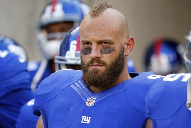 New York Giants outside linebacker Mark Herzlich (94) waits to come on the field before an NFL game against the Cincinnati Bengals at Paul Brown Stadium in Cincinnati, Ohio, on Friday, Aug. 14, 2015. (Jeff Haynes/AP Images for Panini)
