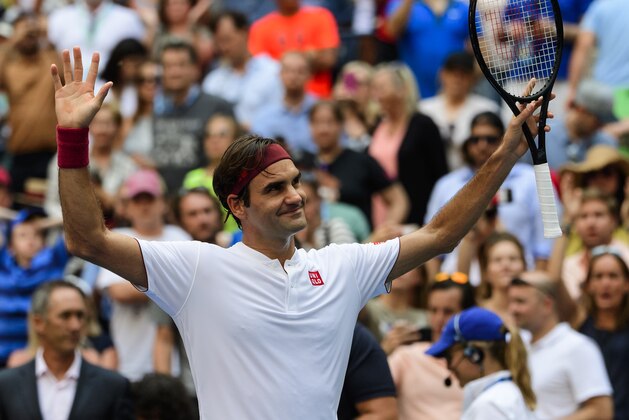 NEW YORK, NY - SEPTEMBER 01: Roger Federer of Switzerland celebrates after beating  Nick Kyrgios of Australia in the third round of the US Open at the USTA Billie Jean King National Tennis Centre on September 01, 2018 in New York City, United States. (Photo by TPN/Getty Images)'n'n