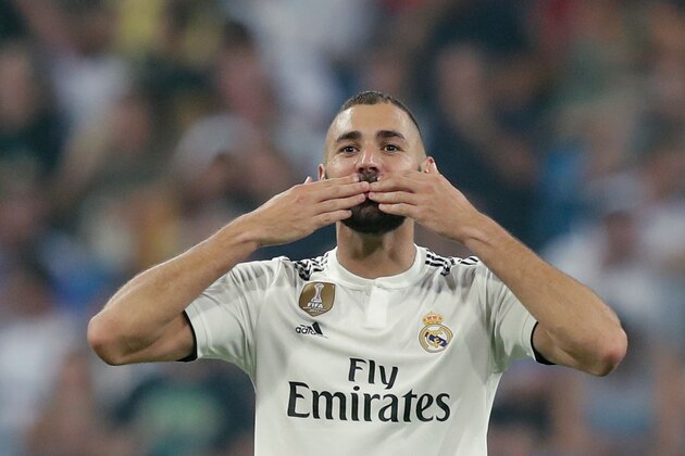 MADRID, SPAIN - SEPTEMBER 1: Karim Benzema of Real Madrid celebrates 2-1 during the La Liga Santander  match between Real Madrid v Leganes at the Santiago Bernabeu on September 1, 2018 in Madrid Spain (Photo by David S. Bustamante/Soccrates/Getty Images)