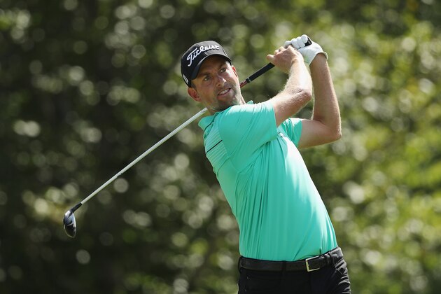 NORTON, MA - AUGUST 31:  Webb Simpson of the United States plays his shot from the 17th tee during the first round of the Dell Technologies Championship at TPC Boston on August 31, 2018 in Norton, Massachusetts.  (Photo by Patrick Smith/Getty Images)