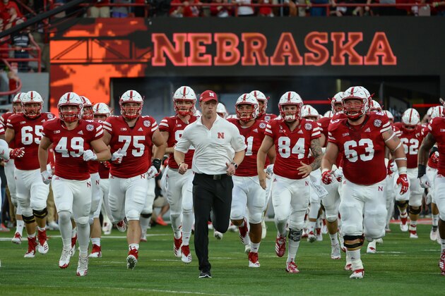 LINCOLN, NE - SEPTEMBER 01: Head coach Scott Frost of the Nebraska Cornhuskers leads the team on the field before the game against the Akron Zips at Memorial Stadium on September 1, 2018 in Lincoln, Nebraska. (Photo by Steven Branscombe/Getty Images)