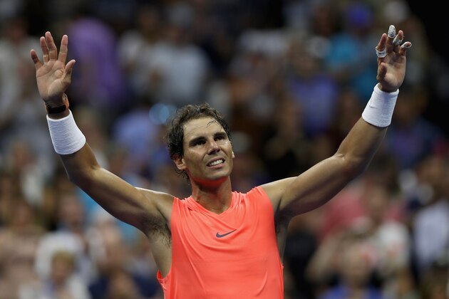 NEW YORK, NY - AUGUST 31:  Rafael Nadal of Spain celebrates after winning his men's singles third round match against Karen Khachanov of Russia on Day Five of the 2018 US Open at the USTA Billie Jean King National Tennis Center on August 31, 2018 in the Flushing neighborhood of the Queens borough of New York City.  (Photo by Matthew Stockman/Getty Images)