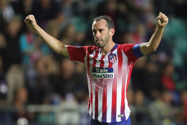 TALLINN, ESTONIA - AUGUST 15:  Diego Godin of Atletico Madrid celebrates  following the UEFA Super Cup between Real Madrid and Atletico Madrid at Lillekula Stadium on August 15, 2018 in Tallinn, Estonia.  (Photo by Alexander Hassenstein/Getty Images)