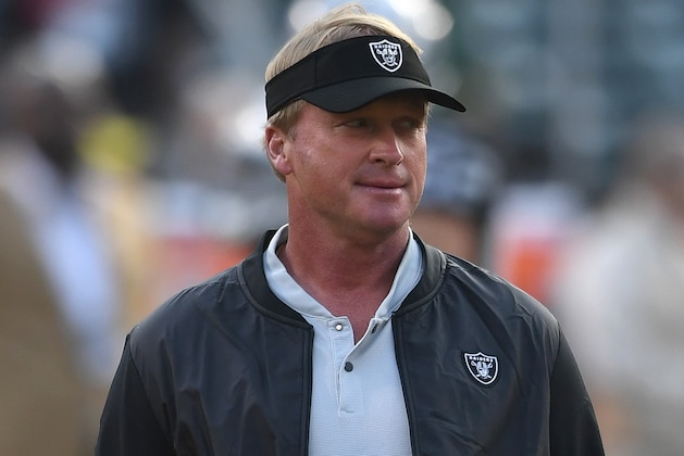 OAKLAND, CA - AUGUST 24: Head coach Jon Gruden of the Oakland Raiders looks on during pregame warm ups prior to the start of an NFL preseason football game against the Green Bay Packers at Oakland-Alameda County Coliseum on August 24, 2018 in Oakland, California. (Photo by Thearon W. Henderson/Getty Images) OAKLAND, CA - AUGUST 24: Head coach Jon Gruden of the Oakland Raiders looks on during pregame warm ups prior to the start of an NFL preseason football game against the Green Bay Packers at Oakland-Alameda County Coliseum on August 24, 2018 in Oakland, California. (Photo by Thearon W. Henderson/Getty Images)