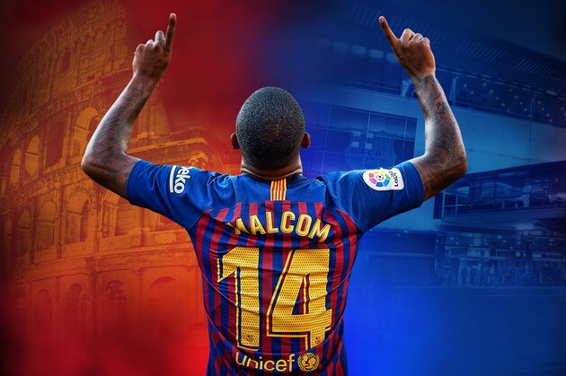 BARCELONA, SPAIN - AUGUST 15:  Malcom of Barcelona celebrates after scoring a goal during the Joan Gamper Trophy match between FC Barcelona and Boca Juniors at Camp Nou on August 15, 2018 in Barcelona, Spain.  (Photo by Quality Sport Images/Getty Images)