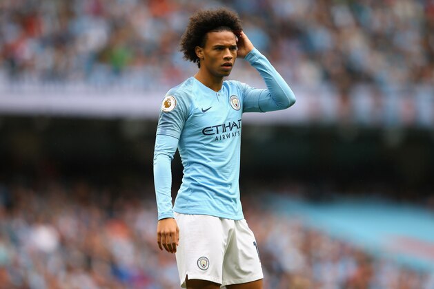 MANCHESTER, ENGLAND - AUGUST 19:  Leroy Sane of Manchester City looks on during the Premier League match between Manchester City and Huddersfield Town at Etihad Stadium on August 19, 2018 in Manchester, United Kingdom.  (Photo by Alex Livesey/Getty Images)