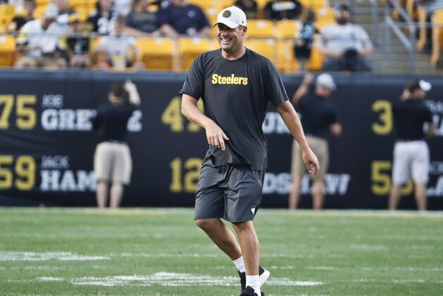 Pittsburgh Steelers quarterback Ben Roethlisberger (7) walks across the field before an NFL preseason football game against the Carolina Panthers, Thursday, Aug. 30, 2018, in Pittsburgh.(AP Photo/Keith Srakocic)
