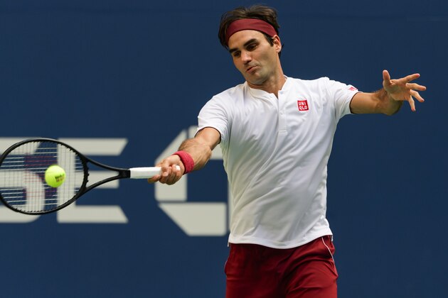 NEW YORK, NY - SEPTEMBER 01: Roger Federer of Switzerland celebrates during his match against Nick Kyrgios of Australia in the third round of the US Open at the USTA Billie Jean King National Tennis Centre on September 01, 2018 in New York City, United States. (Photo by TPN/Getty Images)'n'n